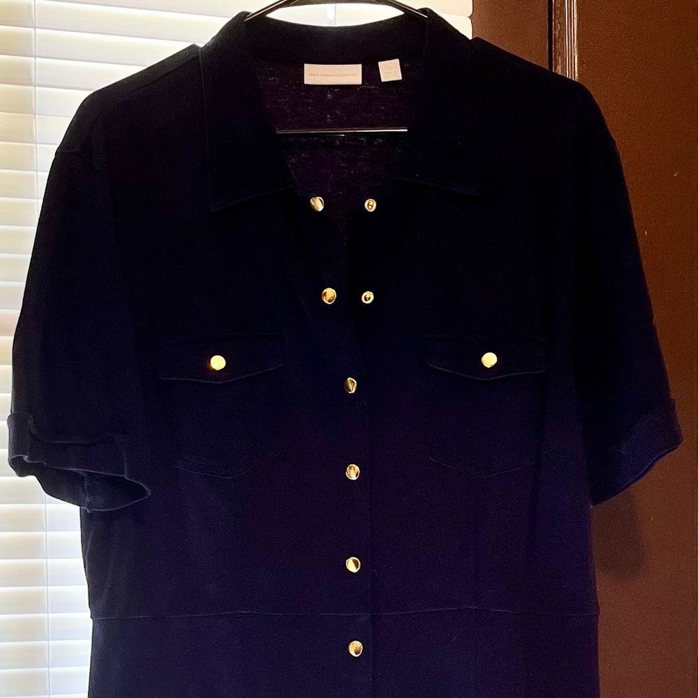 New York & Company blue buttoned knee length dress size XL
